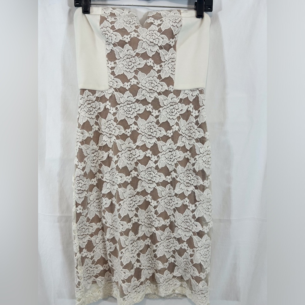 Rebecca Taylor Ivory Floral Lace Strapless Dress Nude Lining Size 4